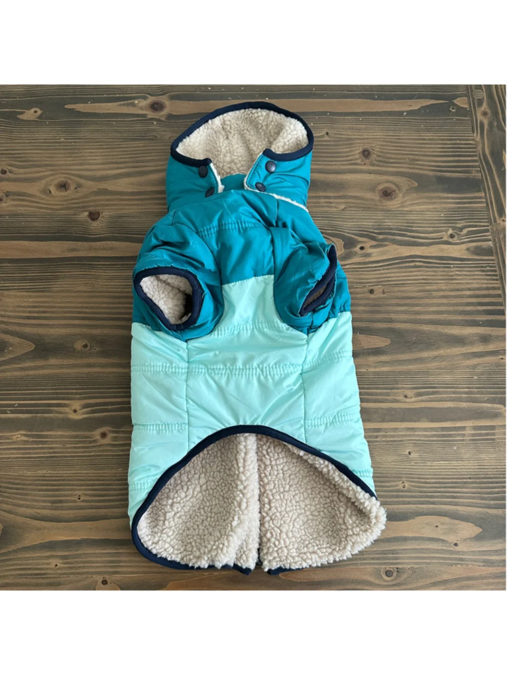 Arcadia Trail Reversible Dog Coat Size M Teal Blue Sherpa Lined Hooded Jacket